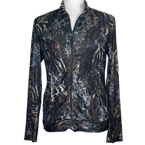 Chico’s Metallic Animal Print Zip-Up Lightweight Jacket